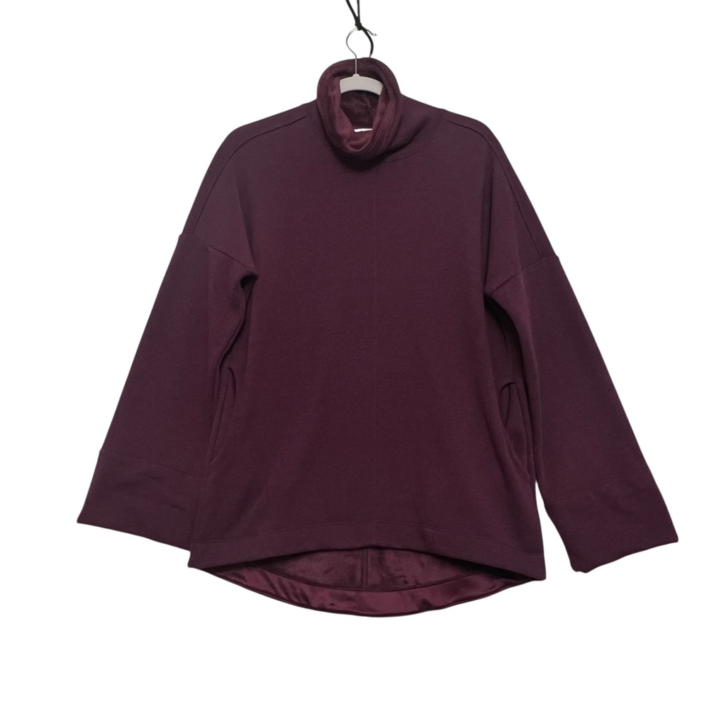 Athleta Cozy Karma Funnel Neck Sweatshirt XXS Burgundy Fleece Lined Pockets